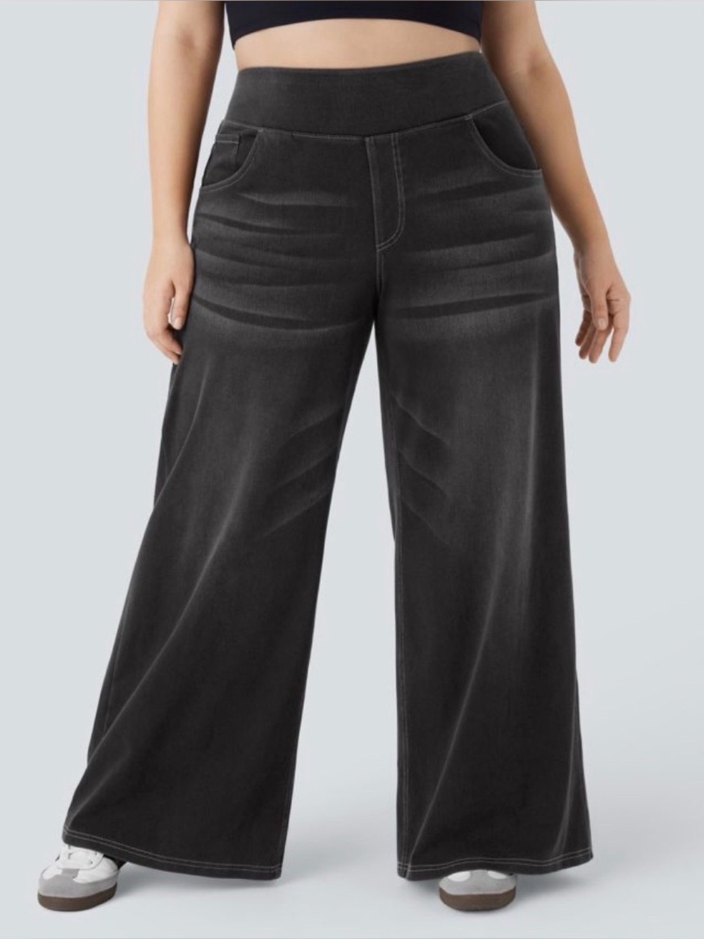 HALARA Flex™ High Waisted Pockets Baggy Wide Leg Washed Stretchy Black Jean 3X